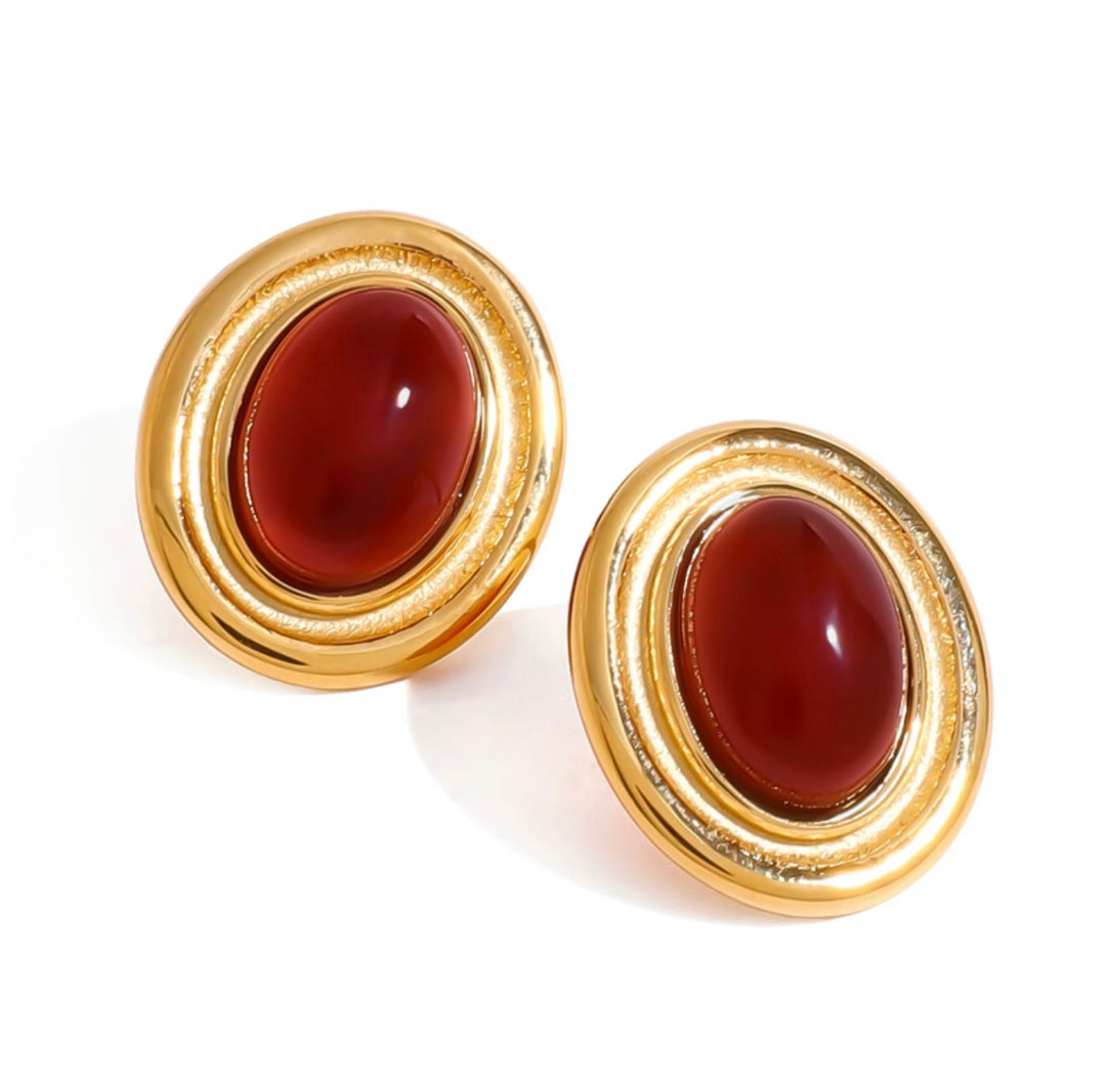 Red Agate Oval Earrings