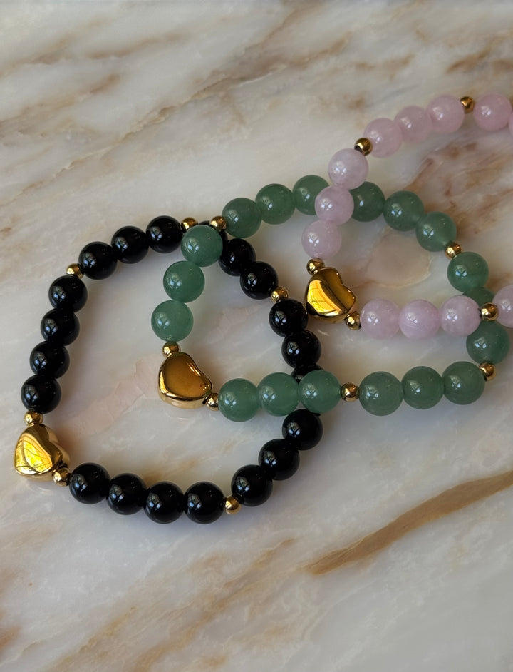 Gold Heart Beaded Crystal Bracelet