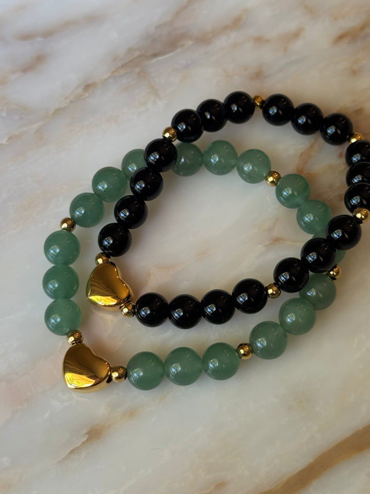 Gold Heart Beaded Crystal Bracelet