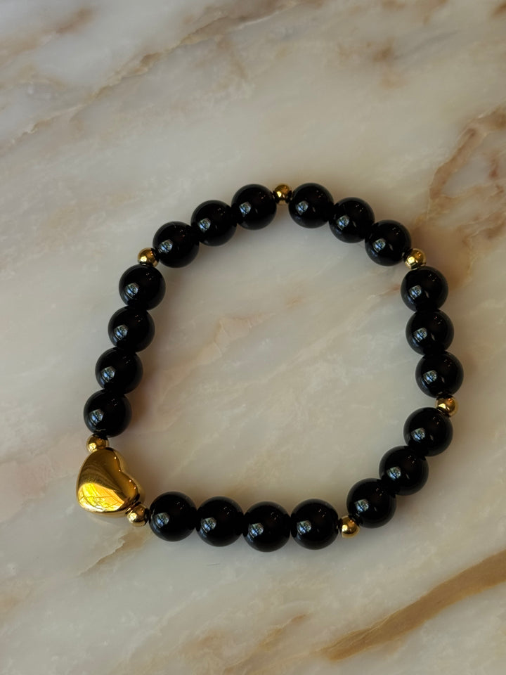 Gold Heart Beaded Crystal Bracelet