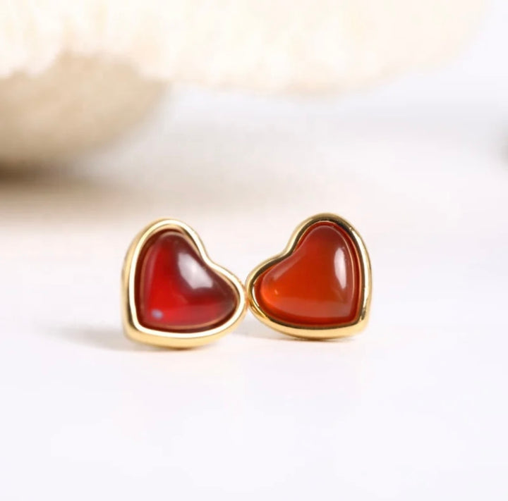 Carnelian Stone Heart Earrings