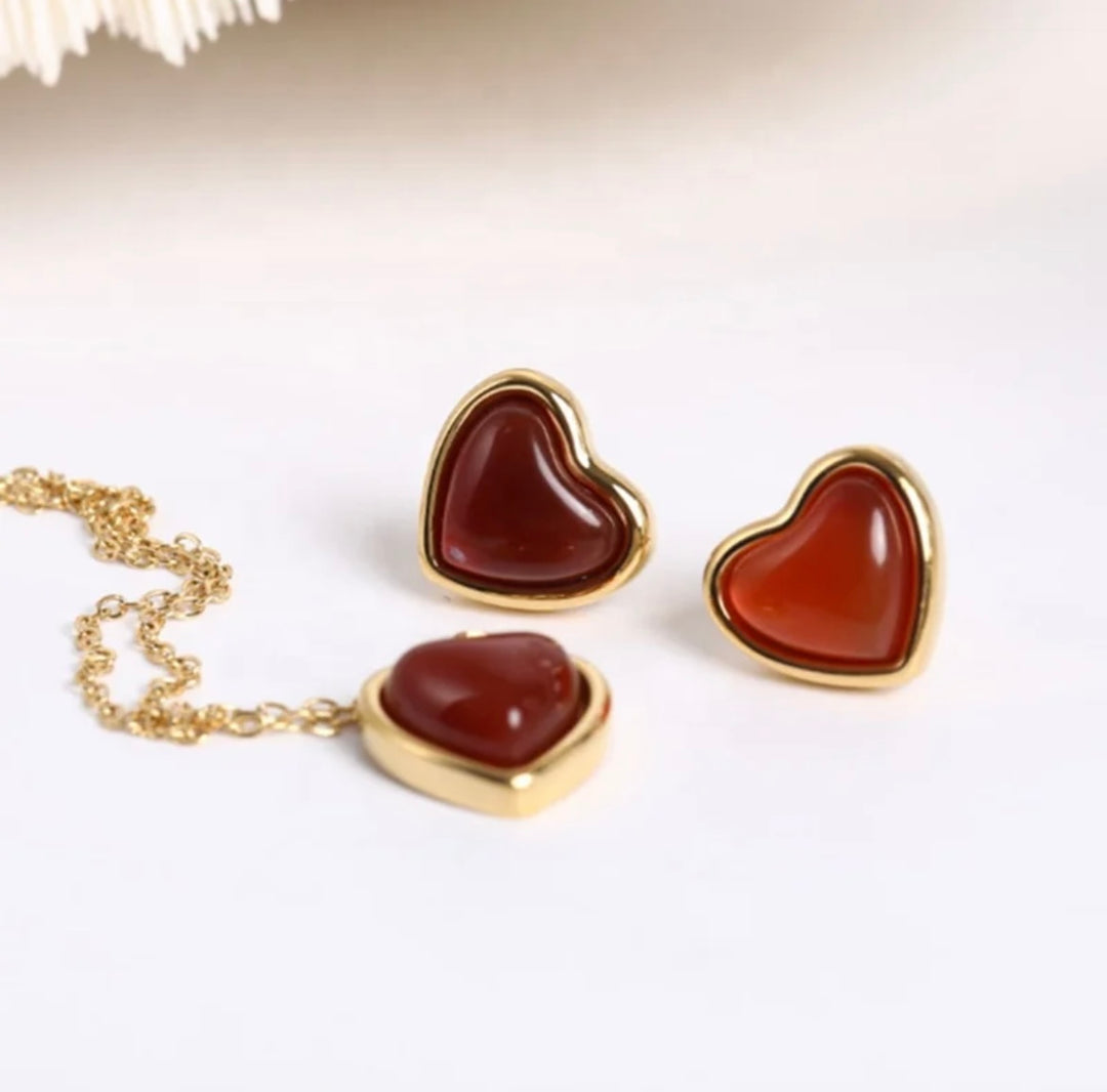 Carnelian Stone Heart Earrings