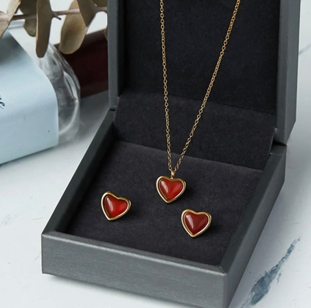 Carnelian Stone Heart Earrings