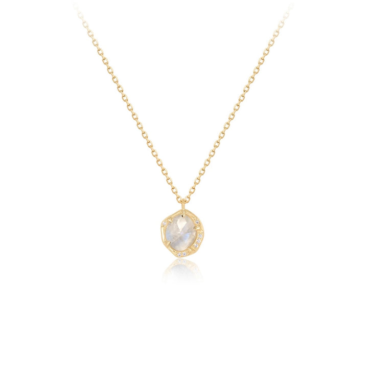 Moonstone Solid Gold Necklace with Diamonds